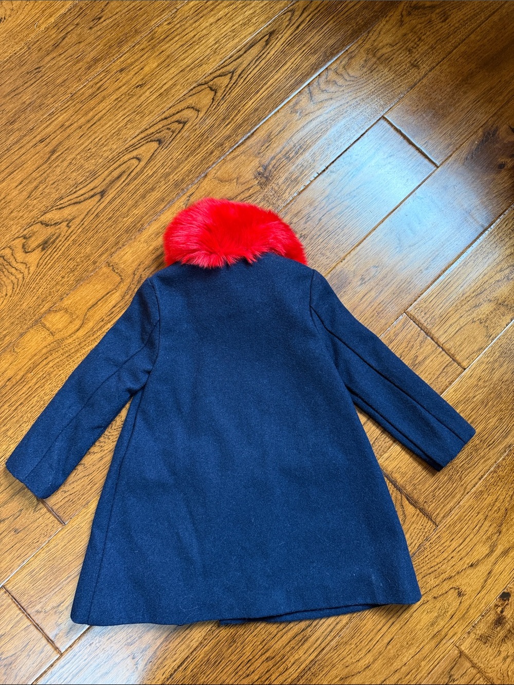 Janie and Jack Navy Pea Coat with Red Faux Fur Collar - Picture 2 of 2